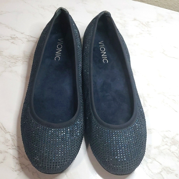 Vionic Navy Blue Rhinestone Flats - Picture 2 of 5